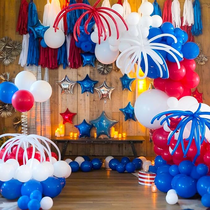 Red White Blue Balloon Arch Kit, 12 Inch Royal Light Blue Red White Latex Helium Balloon Garland for Royal Patriotic Baseball Nautical Birthday Baby Shower Graduation Party Decoration