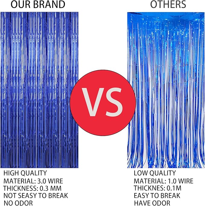 Valentines Day Keyali 2 Pack 3.3 * 8.3 ft Foil Curtain Metallic Tinsel Fringe Curtains Photo Booth Props Backdrop for Birthday Wedding Engagement Baby Shower Christmas Holiday Celebration Partyl,Blue