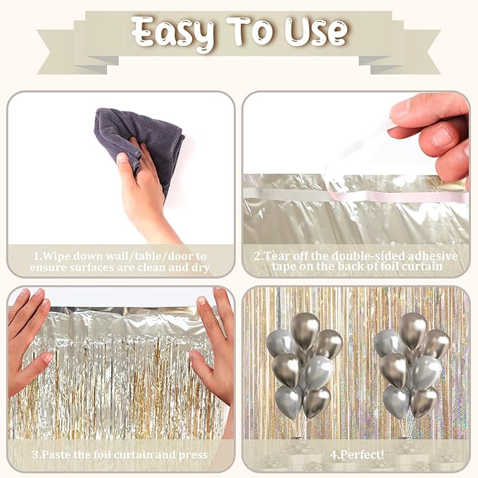 3.3 x 6.6 ft Foil Fringe Backdrop Curtains, Tinsel Streamers Party Decorations, Fringe Backdrop for Birthday, Baby Shower, Gender Reveal, Graduation (9, Champagne)