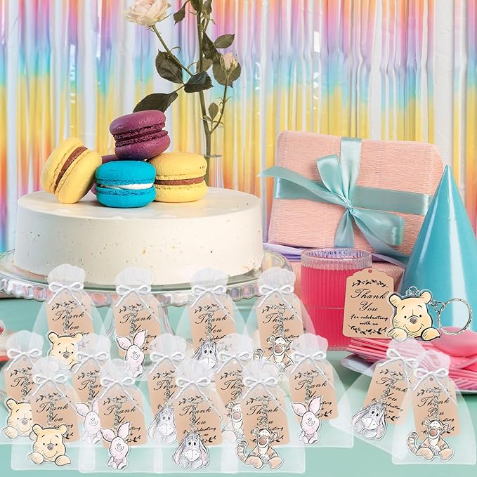 72pcs Winnie Baby Shower Decorations, Thank You Winnie Keychain for Party, 24 Acrylic Keychains, 24 Tags, 24 Gift Bags for Winnie Themed Party
