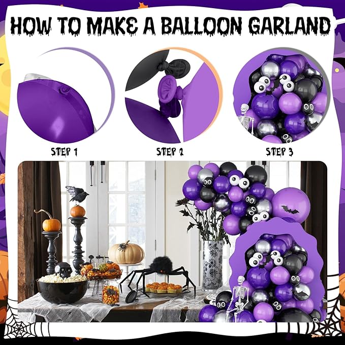 Purple Black Silver Balloon Arch, Metallic Silver Dark Purple Black Balloons Purple Black Party Balloon Garland Kit Black Purple Helium Balloon Kit for Graduation Birthday Halloween Party Decor