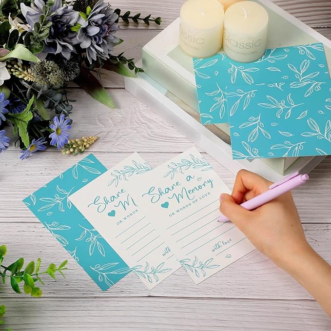 Pajean 50 Pcs Share a Memory Cards for Collections of Life, Memory Cards Box for Guest Ideas Funeral Graduation Wedding Bridal Shower Birthday Anniversary Retirement(Blue)