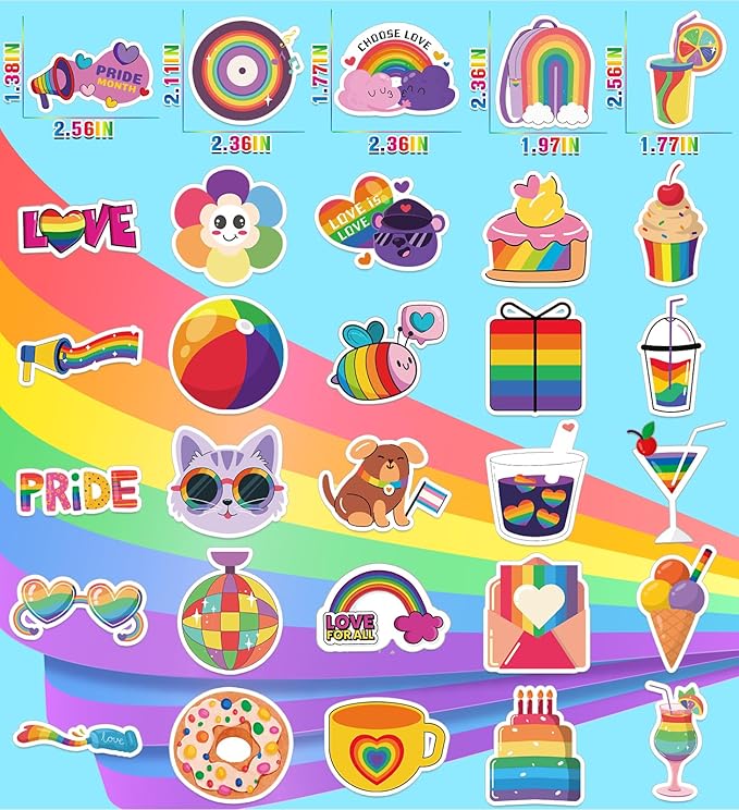 Pride Stickers,100Pcs Pride Accessories, Rainbow Sticker for for Trans Bi Lesbian LGBTQ+ Gay Pride Stuff Accessories, Celebration Parades Home Decor Party Supplies Festivals