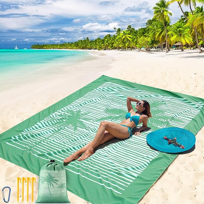 WIWIGO Beach Blanket Waterproof Sandproof Beach Mat 79" X 83"/10'x9'for 2-8 Adults Quick Drying Outdoor Picnic Mat Beach Accessories for Travel, Camping, Hiking