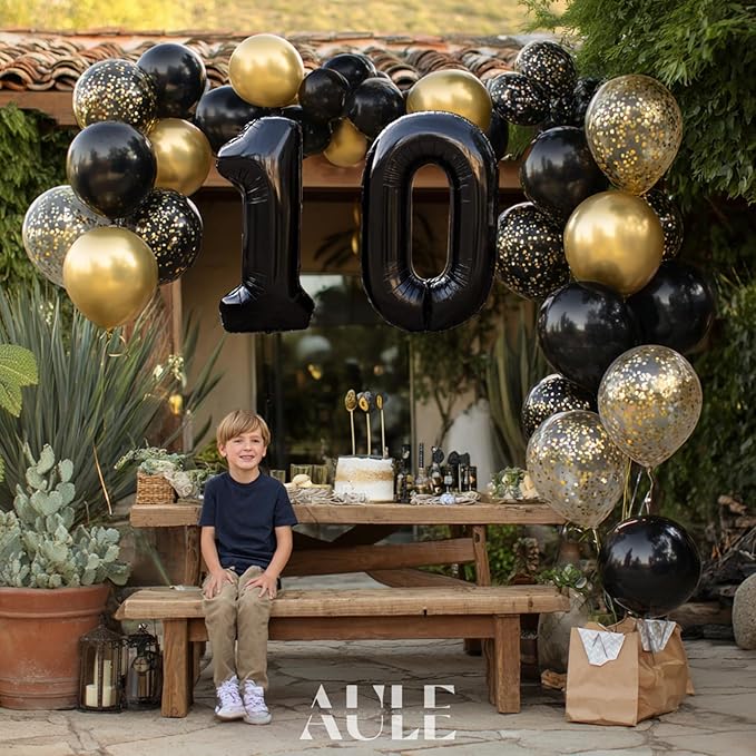 AULE 40 Inch Big Black 0 Balloon Number Large Foil Helium Number Balloons 0-9 Jumbo Giant Happy 0th Birthday Party Decorations for Boy or Girl Huge Mylar Anniversary Party Supplies