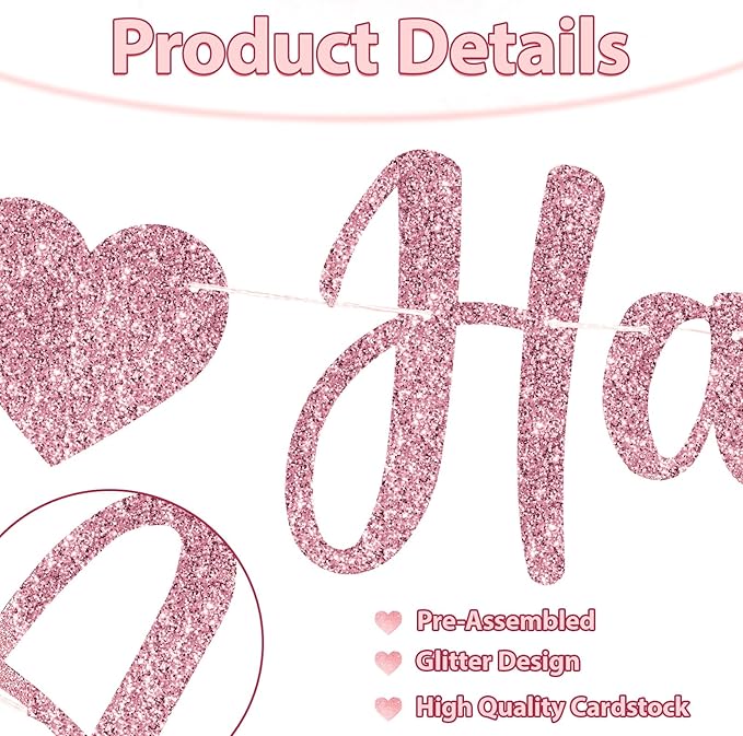 Happy Anniversary Banner, Glitter Happy Anniversary Decorations No DIY Anniversarys Decor for Wedding Anniversarys Party Decorations(Rose Gold)