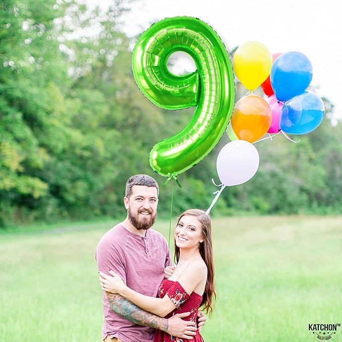 KatchOn, Giant Light Green Number 9 Balloon - 40 Inch | Foil 9 Birthday Balloon for 9th Birthday Decorations | 9th Anniversary Decoration | Green Party Decoration