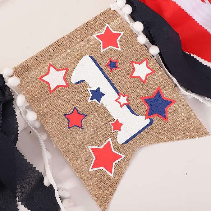 Red White and Blue High Chair Banner - 4th of July & Birthday Patriotic 1st Birthday Party Supplies, Independence Day Decorations