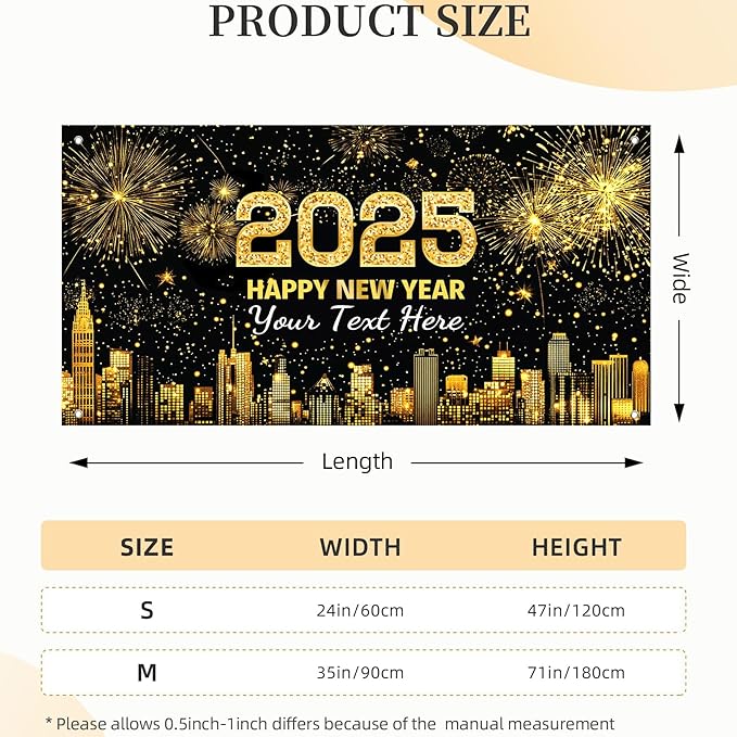 Custom Happy New Year Banner 2025 Personalized New Years Backdrop and Signs New Years Eve Party Supplies Indoor Outdoor Decorations 2025 Gifts Style 32