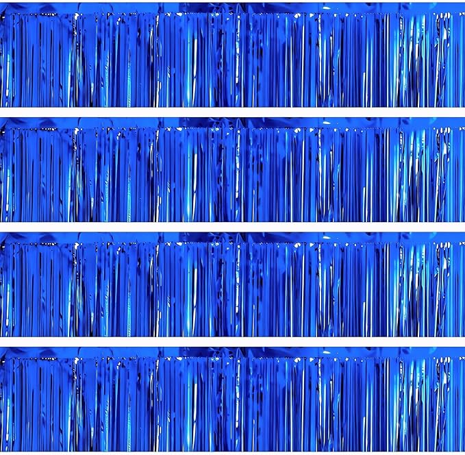 4 Packs Foil Fringe Garland Tinsel Streamers Shiny Wall Hanging Birthday Banner Backdrop for Graduation Wedding Anniversary Celebration Happy Birthday Party Decorations Blue