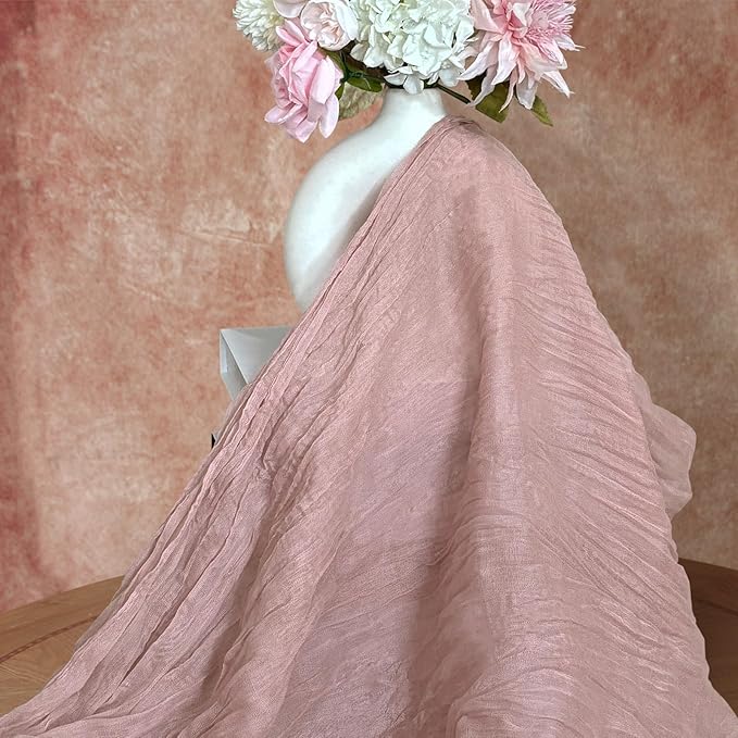FEXIA 3 Pack Table Runner Dusty Pink Cheesecloth 35x120 Inches Spring Easter Table Runner Burnt for Wedding Decor Reception Bridal Shower Centerpiece Engagement Decor