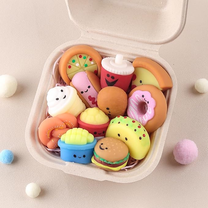 Anboor Mini Food Squishies Toys - 12 Pack Soft Kawaii Fast Food Squeeze Stress Relief Sensory Toys for Kids, Mini Junk Foods Fidget Toys for Party Favors Goodie Bag Fillers