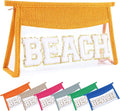Beach Pouch Sunscreen Clear Makeup Bag Chenille Letter Beach Cosmetic Pouch Summer Essential Cute Toiletry Pouch Travel Accessories Gifts for Women