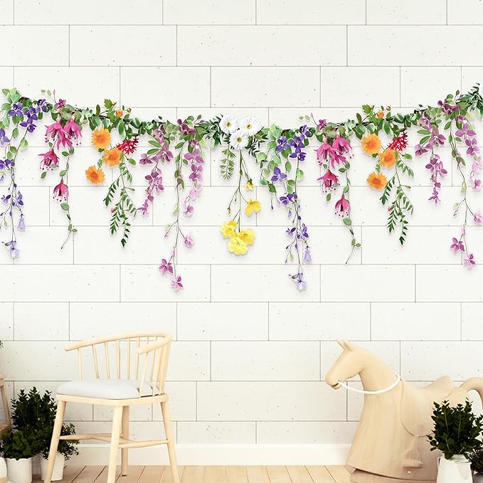 Cheerland Flower Garland Banner Wildflower Party Decorations for Enchanted Garden Floral Woodland Theme Picnic Girls Birthday Tea Party Garden Wedding Onederland Theme Laminated Watercolor Baby Shower