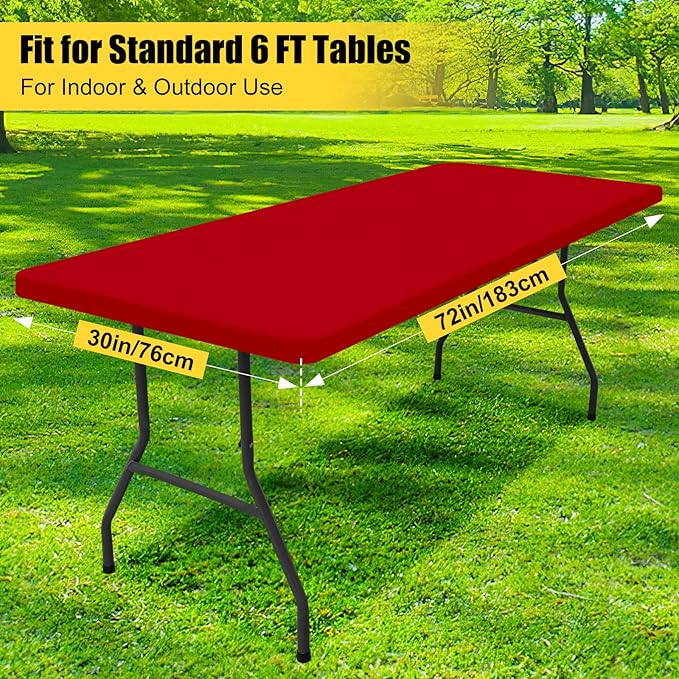 Smiry 2 Pack Rectangle Picnic Table Cloth, Waterproof Elastic Fitted Tablecloths, Washable Polyester Rectangular Patio Table Cover for Camping, Indoor and Outdoor (Red, 30"x72")