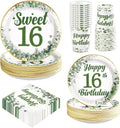 250 Pcs Sweet 16 Party Decorations Sage Green 16th Birthday Tableware Set Include Plates Napkins Cups for Kids Sixteen Years Old Birthday Supplies Serves 50
