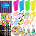 Stationery Party Favors, 24 Pack Birthday Goodie Bags for Kids with Pencils Rulers Sticky Notes Return Gifts Easter Stuffers Classroom Gifts Student Class