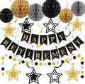 Happy Retirement Party Decorations for Men Women Black Gold Happy Retirement Banner Honeycomb Balls Pentagram Hanging Swirl Streamers Circle Dots Garland