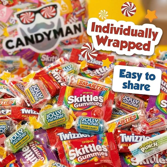 CANDYMAN Assorted Candy Variety Pack 5lbs of Pinata Stuffers, Bulk Candy for Party Favors Goodie Bags for Birthday Party, Candies in Bulk Individually Wrapped