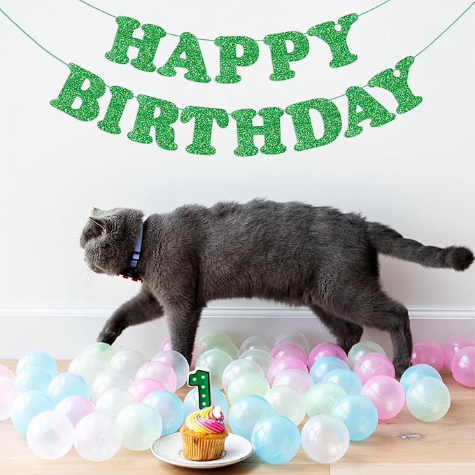 Glitter Green Happy Birthday Banner Birthday Party Decorations Sign Garland Bunting Banner for Wall Decor Party Background for Kids Boys Girls Adults