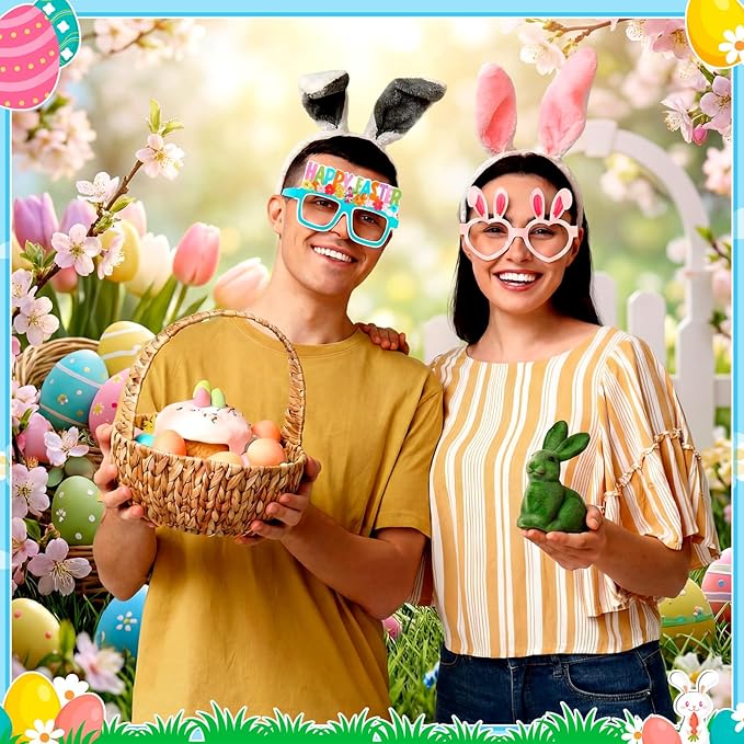 24 Pcs Easter Party Paper Glasses Frame Funny Bunny Ears Colorful Eggs Chick Eyeglasses for Easter Party Favors Decorations Photo Booth Props Basket Stuffers