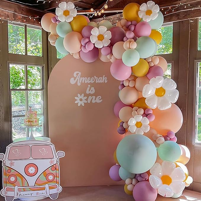 Daisy Balloon Garland Arch Kit Balloon Combination for Groovy Theme Party Birthday Baby Shower Wedding Celebration (Pink)