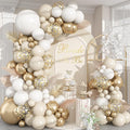 White Sand Gold Balloons Garland Arch Kit, 102 Packs White Nude Cream Balloons with Metallic Chrome Gold Confetti Latex Balloons for Boho Wedding Baby Bridal Shower Engagement Birthday Decorations