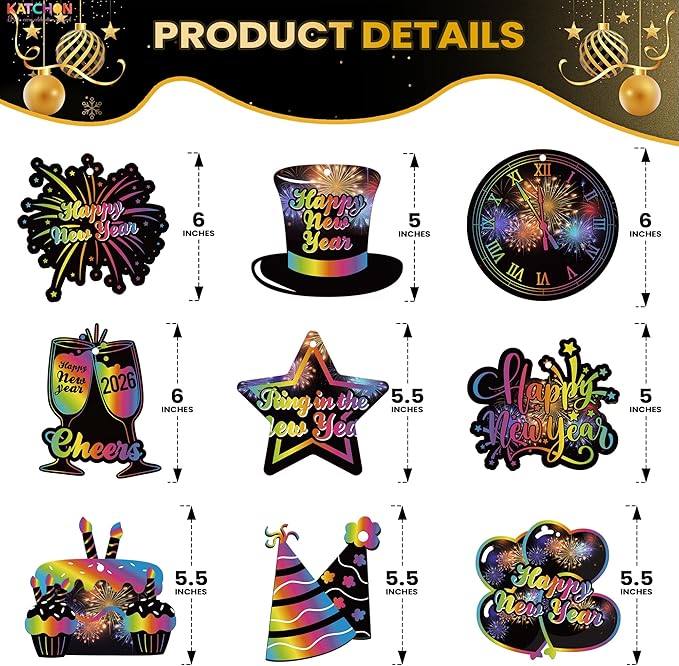 KatchOn, Happy New Year Banner and Swirls - No DIY, 10 Feet | Happy New Year Hanging Swirls for New Years Eve Party Supplies | New Years Decorations 2026 | Ceiling Decor for Nye Decorations 2026