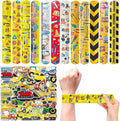 74Pcs Engineering Vehicle Theme Party Favors Contain 24 Pcs Engineering Vehicle Slap Bracelets 50Pcs Engineering Stickers, Birthday Party Decorations,Classroom Rewards Supplies.
