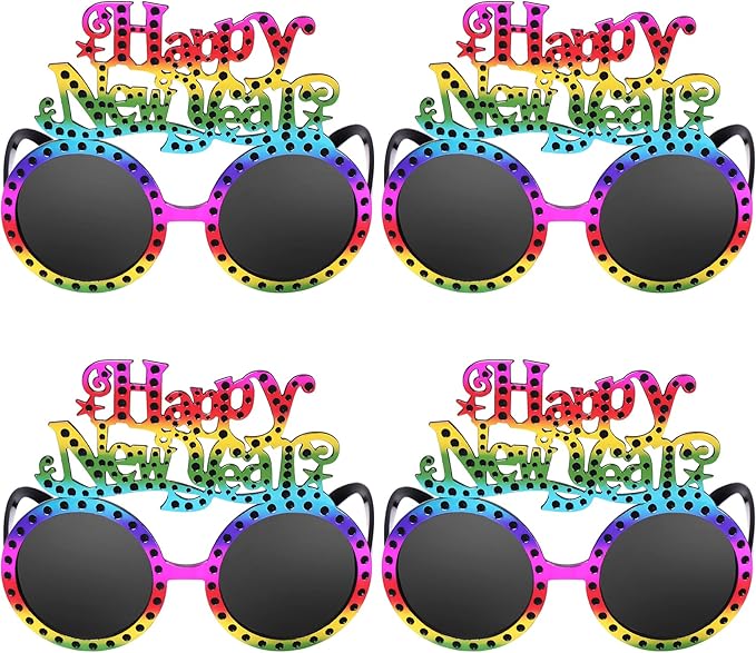 Happy New Year Metallic Glasses Shiny 2026 Party Eyeglasses for Adults & Kids Fun NYE Accessories & Photo Booth Props
