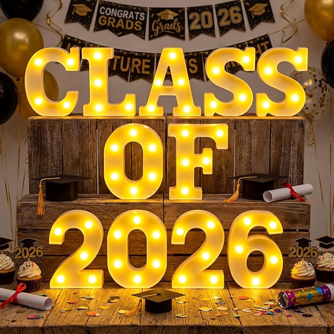 Honoson 11 Pcs 2026 Graduation Party Decorations, Class of 2026 Lights up Sign Neon Table Sign Decor for Graduations Party Supplies, School, Class, Home Decorations
