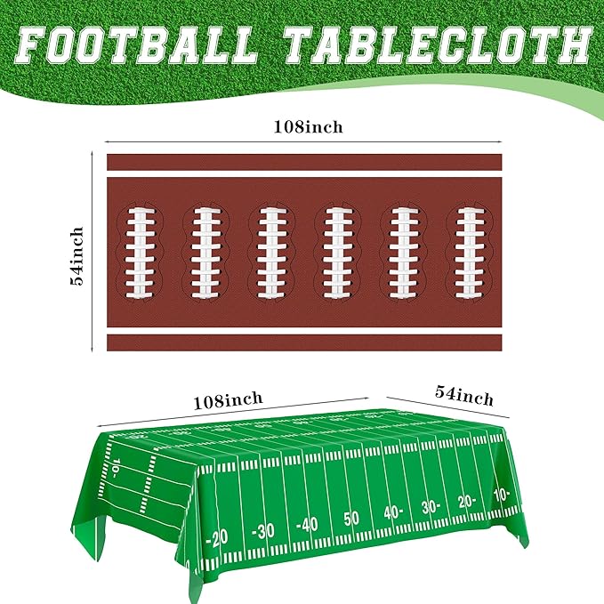 Football Party Decorations Disposable Tablecloth, 2 Pack, 54 x 108 Inch Plastic Touchdown Table Cover for Super Bowl, Birthday, Tailgate, Game Day Party Supplies