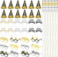 60 Pcs 2026 New Years Eve Party Supply Decor Kit Happy Headband Bulk Glass Cone Hat Necklace Blowout for New Years Favor