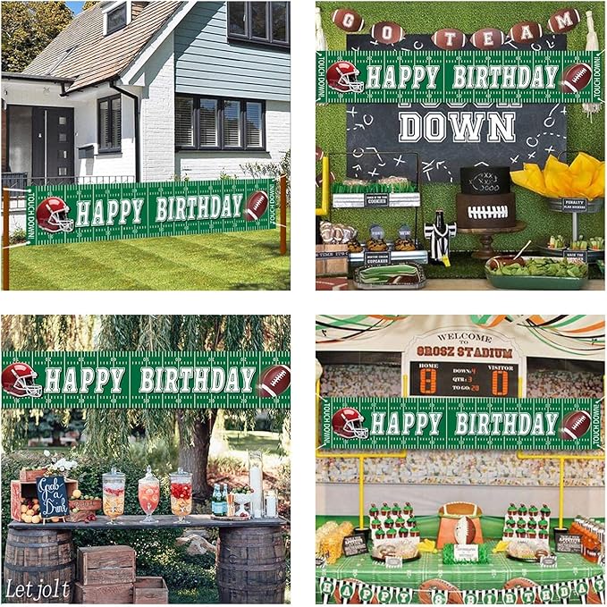 Football Happy Birthday Banner Decorations Birthday Signs Giant Birthday Party Supplies Fence Yard Signs Outdoor Decorations Photo Backdrop 6 Feet