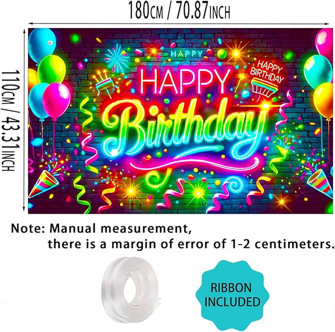 Nuxovilar Neon Birthday Banner - Brick Wall Fireworks Backdrop, 71x43 Inch Vibrant Yard Sign for Teens, Urban Party Decor