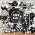 Black Silver Balloons Arch Garland Kit, Black Silver White Balloons Disco Ball Balloons Arch for Disco Party Birthday Graduation Anniversary Decorations