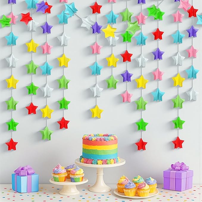 KatchOn, Multicolor Star Garland – Pack of 6 | Rainbow Garland for Classroom Decorations | Happy Birthday Decorations for Girls & Boys | Hanging Decor | Unicorn Party, Back to School Decorations