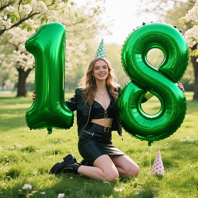 40 Inch Green Number 18 Digital Balloon,Jumbo Mylar Foil Helium Balloon for 18 Balloons for Birthday Party,Wedding Anniversary Party Decorations