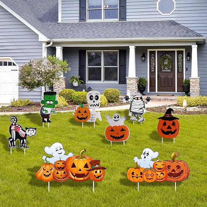8PCS Large Halloween Decorations Outdoor Yard Signs - Halloween Pumpkin Ghost Monster Decor - Yard Stakes Prop for Lawn Decorations Outdoor Garden Home Party Decor