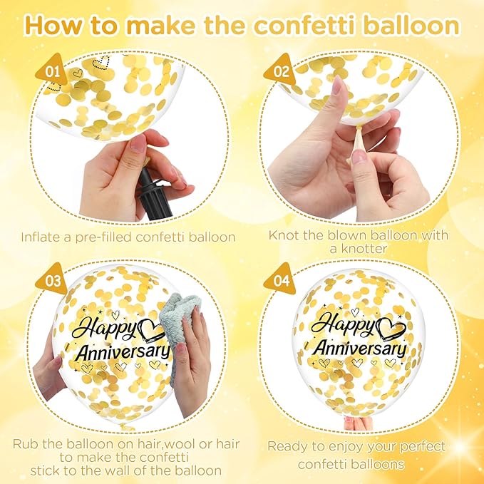 Happy Anniversary Balloons 18Pcs Black Gold Anniversary Party Decorations for Women Men Gold Silver 12Inch Metallic Confetti Anniversary Balloons for Indoor Outdoor Party Supplies