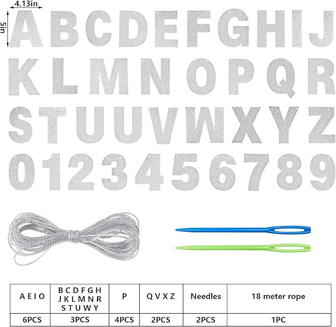 DIY Banner Kit with Letters Glitter Banner Letters Customizable Birthday Banners Graduation Banner Custom Party Hanging Banner for Graduation Wedding Party Baby Shower Decoration(Silver)