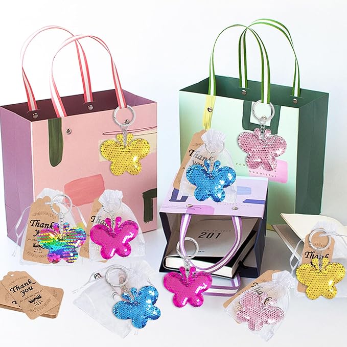 CiciBear 25 Pack Butterfy Sequin Keychains for Butterfy Party Favors, Kids and Adults Birthday Gift, Baby Shower, Party, 5 Colors