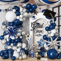 152 pcs Blue White Silver Balloon Garland Arch Kit,Navy Blue Silver Confetti Balloons with Exploding Star Balloons for Graduation Class of 2026 Birthday Wedding Retirement Party Decorations