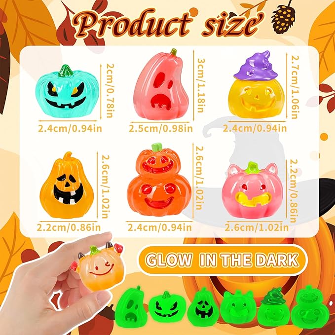 36 Pcs Halloween Luminous Mini Resin Pumpkin Figures Fall Small Resin Pumpkin Decoration Glow in The Dark Artificial Pumpkin Miniatures to Hide for Crafts Dollhouse Halloween Party Home Table Decor