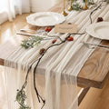 Keketoarrange 10pcs Ivory Gauze Rustic Cheesecloth Table Runner 120 Inch 10 FT for Wedding Baby Shower Bridal Shower Birthday Engagement Garden Outdoor Party Long Sheer Boho Decorations