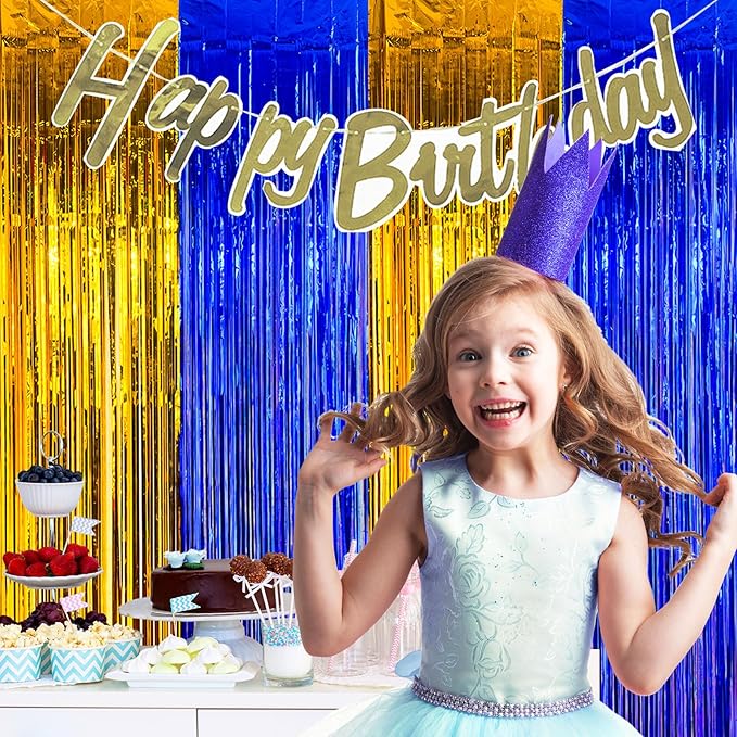 MYUPDALIN 2 Pack Blue and Gold Graduation Decorations 2025 -Tinsel Foil Fringe Curtains Backdrop - High School College University Graduation Party Photo Booth Props Backdrop