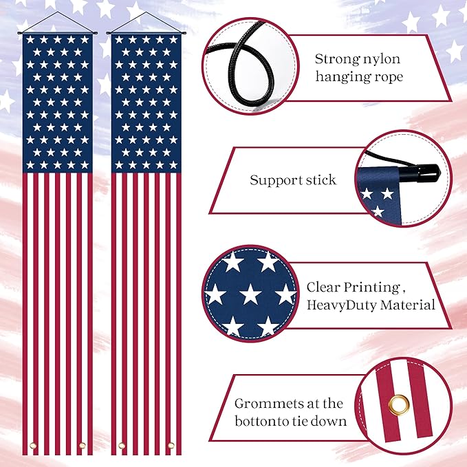 OHOME 4th of July Decorations - American Flag Porch Banner for Memorial day Decorations - Patriotic Decorations for Home Outdoor Outside | 250 America Anniversary USA Fourth of July Accessories Party Favors Yard Signs Decor