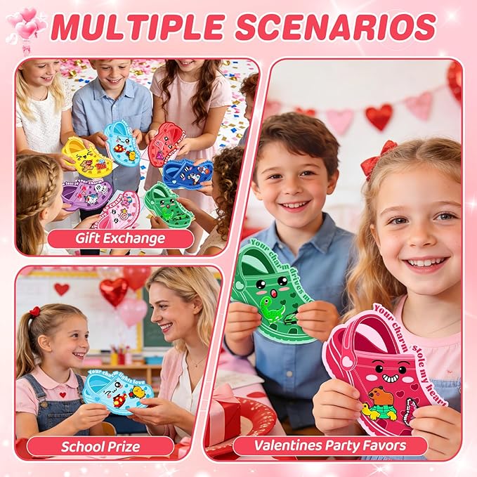 152 Pcs Valentines Day Cards Sets for Kids School Valentines Classroom Gifts for Kids 50 Pcs Bulk Exchange Card with 102 Pcs Shoe Charms for Boys Girls Toddlers Valentine Party Class Favors