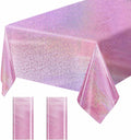 2 Pack Light Pink Iridescent Plastic Tablecloth Disposable 54 × 108 Inch Glitter Holographic Foil Table Cloth Plastic Laser Rectangle Table Cover for Birthday Wedding Disco Party
