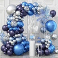 Blue and Silver Balloon Arch Kit, Navy Blue Dark Blue Silver Balloon Garland with Metallic Royal Light Blue Silver Confetti Latex Balloons for Boys Birthday Wedding Graduation Party Decorations